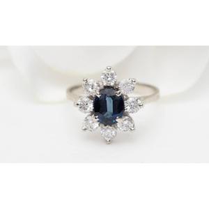 White Gold, Oval Sapphire And Diamond Entourage Ring
