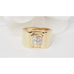 Bague Tank En Or Jaune Et Diamants