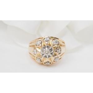 Bague Vintage En Or Jaune Et Diamants 