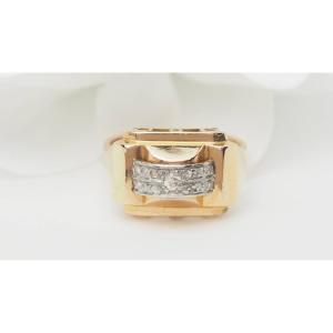 Bague Tank En Or Jaune Et Diamants