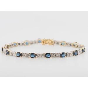 Flexible Bracelet In Two-tone Gold, Sapphire And Diamonds