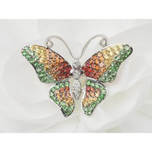 Butterfly Brooch In White Gold, Citrine, Topaz And Peridot 