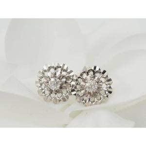 Boucles d'oreilles anciennes en or blanc et diamants