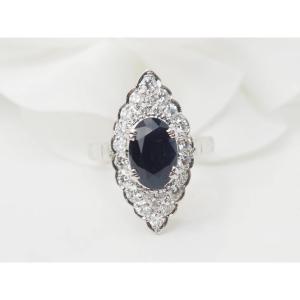 Marquise Ring In White Gold, Sapphire And Diamonds