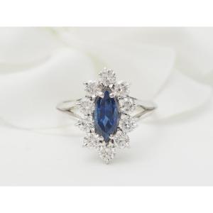 Marquise Ring In White Gold, Sapphire And Diamonds