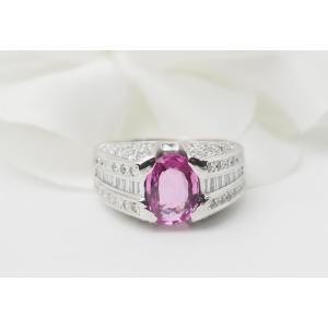 White Gold, Pink Sapphire And Diamond Bangle Ring 