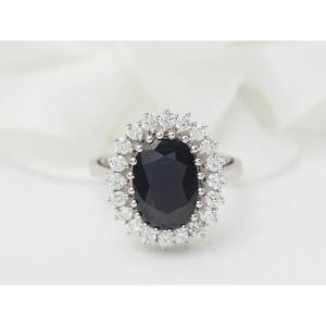 White Gold, Oval Sapphire And Diamond Entourage Ring