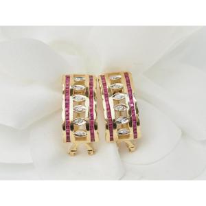 Vintage Earrings In Yellow Gold, Rubies And Diamonds