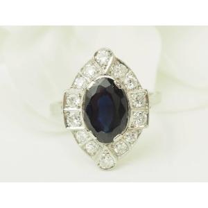 Platinum, Sapphire And Diamond Art Deco Ring