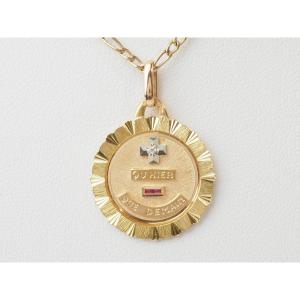 Pendentif Augis médaille d'amour en or jaune, rubis et diamants