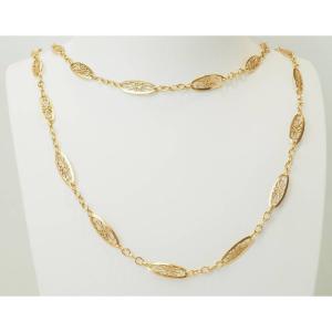 Collier sautoir en or jaune 18 carats à maille filigrane – 67cm