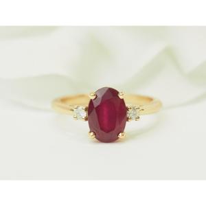 Bague Rubis 2,59ct Diamants E VS Or Jaune 18kt