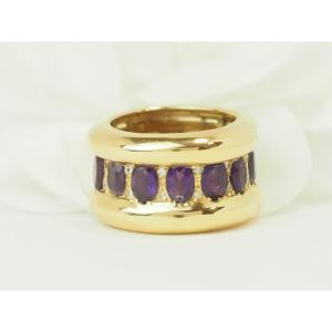 Bague Cocktail  Or Jaune 18 Carats Améthystes et Diamants