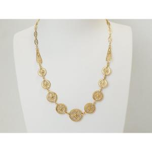 18-karat Yellow Gold Art Nouveau Draped Necklace – Filigranes – Antique