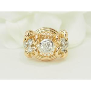 Bague Tank ancienne en or jaune 18 ct – Diamant 0,50 ct