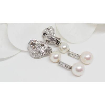 White Gold Diamond And Pearl Earrings