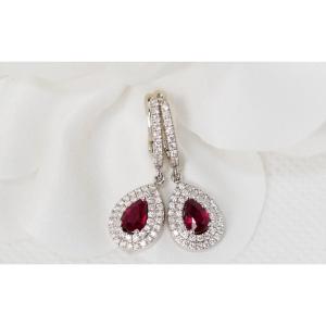 Sleepers In White Gold; Rubies And Diamonds