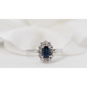 Marguerite Ring In White Gold, Sapphire And Diamonds