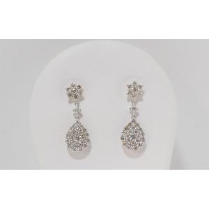 Boucles d'Oreilles Pendantes En Or Blanc Et Diamants