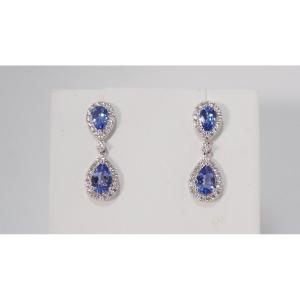 Boucles d'Oreilles En Or Blanc, Tanzanite Et Diamants