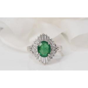 Platinum, Oval Emerald And Diamond Ring