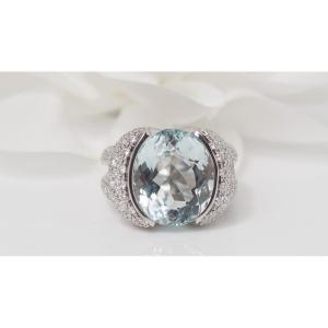 White Gold, Aquamarine And Diamond Ring