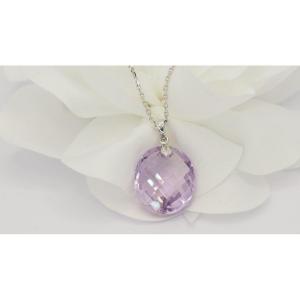 Necklace In White Gold And Oval Amethyst