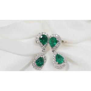 Pair Of Earrings In White Gold, Emeralds And Diamonds
