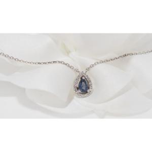 Pendant Necklace In White Gold, Sapphire And Diamonds