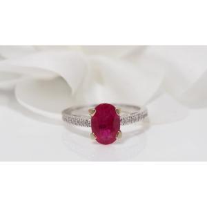 Ring In White Gold, Oval Ruby And Diamonds