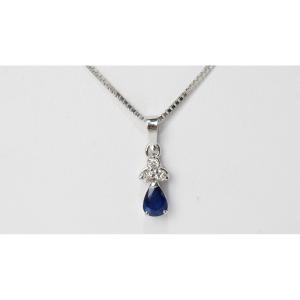 Pendant Necklace In White Gold, Sapphire And Diamonds