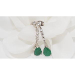 Drop Earrings In White Gold, Emeralds And Diamonds