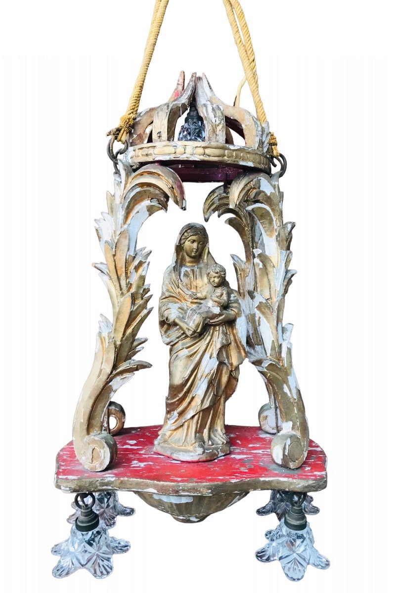Vierge à l’enfant de procession en bois doré 