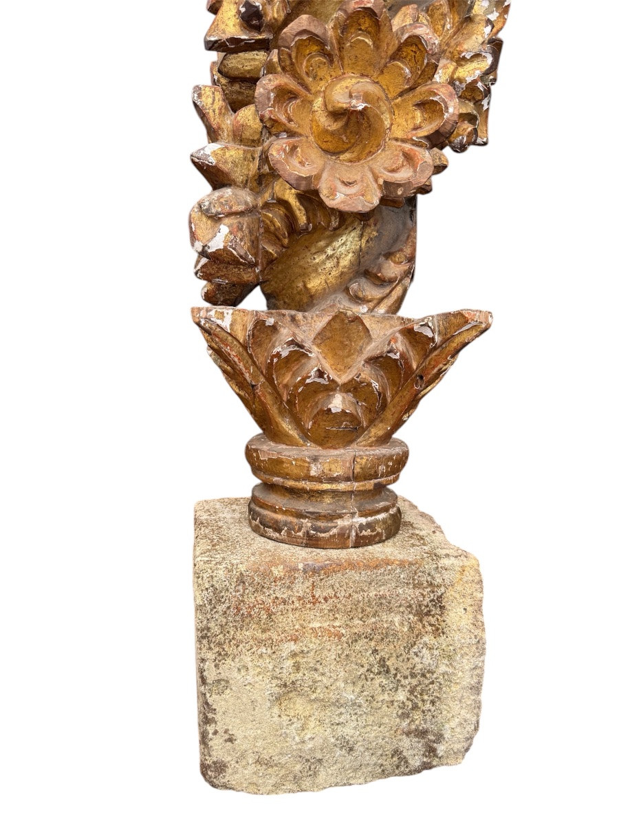 18th Century Gilded Wood Column From Altarpiece -photo-1
