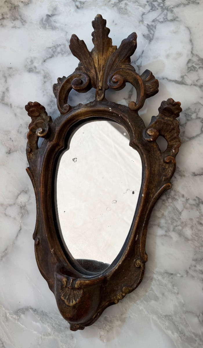 Miroir Benitier En Bois Doré -photo-3