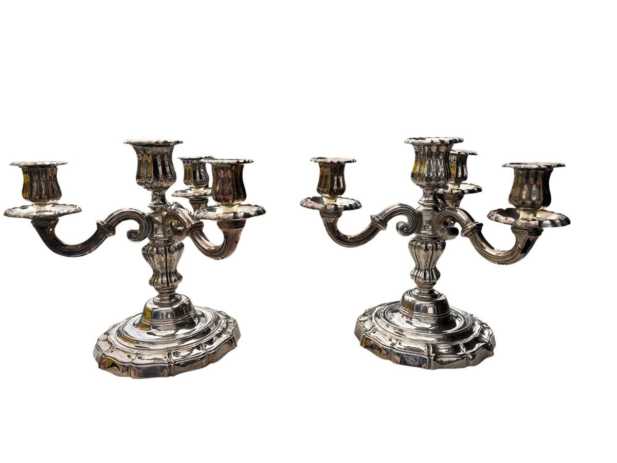 Pair Of Silver-plated Bronze Candelabra -photo-2