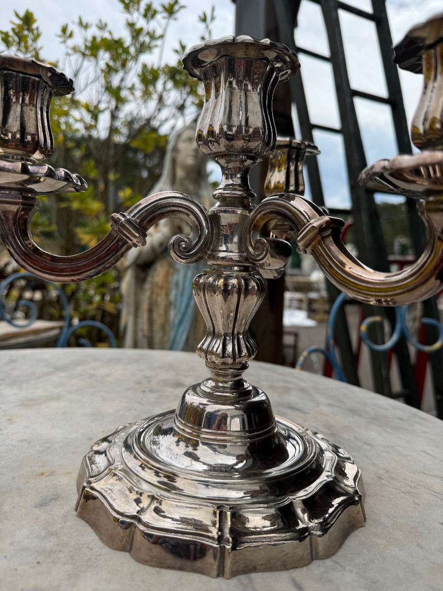 Pair Of Silver-plated Bronze Candelabra -photo-2
