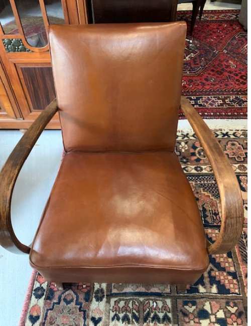 Paire De Fauteuil 1930 En Cuir De Jindrich Halabala-photo-2