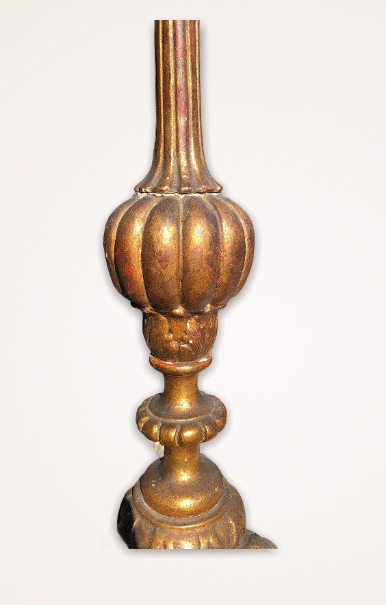 Pique Candle In Golden Wood With Gold Leaf XVIII Century-photo-3