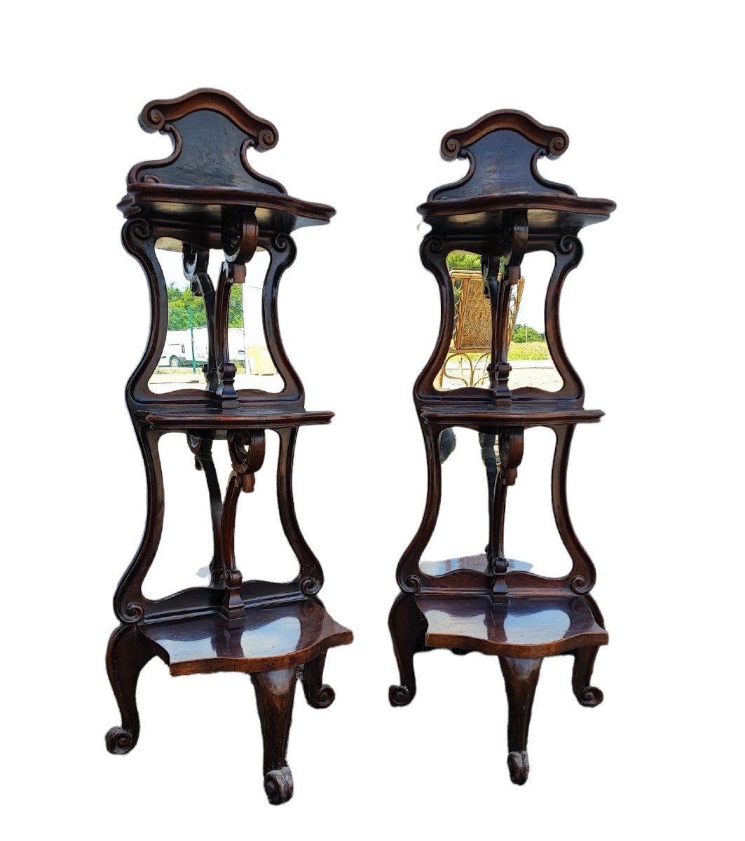 Pair Of Wooden Pedestal Table With Mirrors