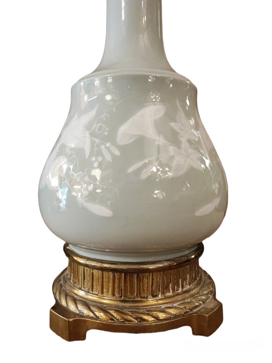 Lampe En Porcelaine de Céladon Et Bronze-photo-2