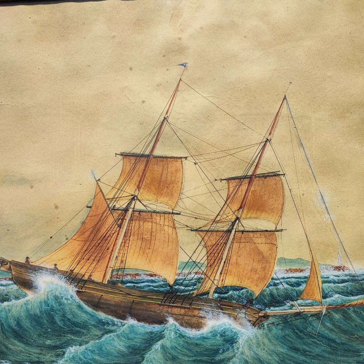 Watercolor / Gouache Painting - Sailboat In The Storm-photo-3