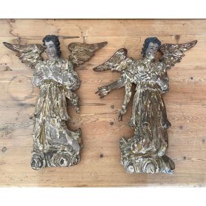 Two Winged Angels 18 Eme Wood Polychrome 