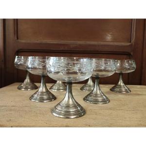 Set Of Crystal And Silver Glasses