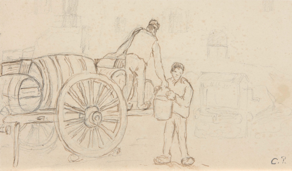 Camille Pissarro - Original Drawings - The Water Carriers. Man With A Hat. 