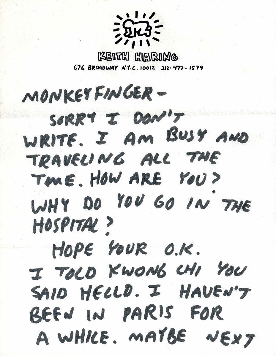 Keith HARING. Lettre autographe signée avec dessin original-photo-2