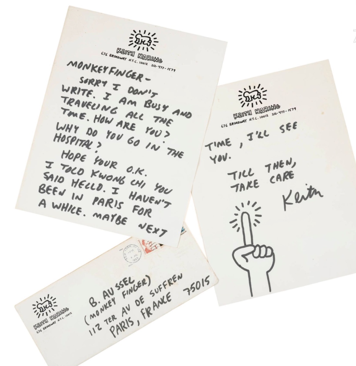 Keith HARING. Lettre autographe signée avec dessin original