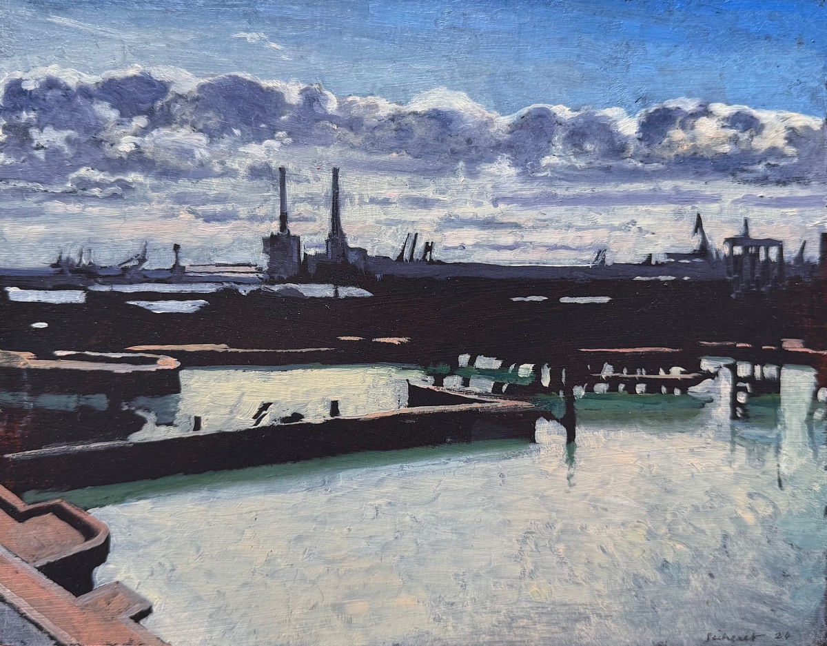 Jean-Baptiste SÉCHERET.  Œuvre originale signée. "Le Havre" -  Huile sur carton. 2024.
