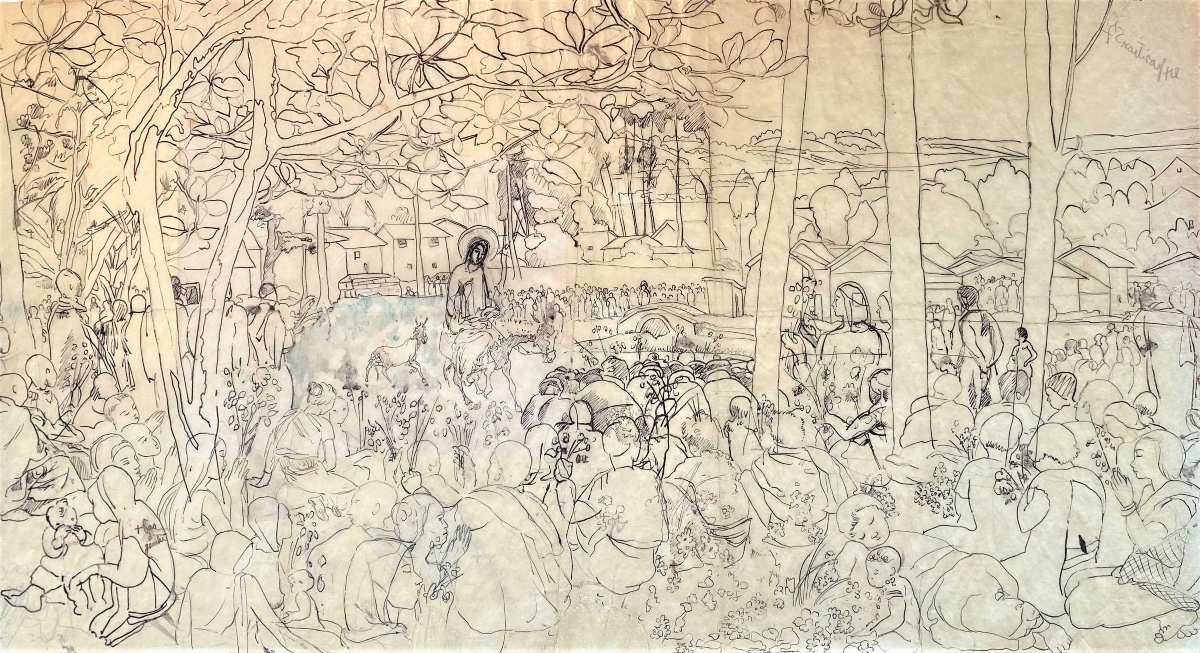 Alix AYMÉ - Dessin original – "L’entrée du Christ à Jérusalem". 