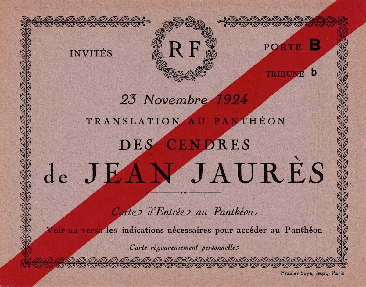 [jean Jaurès] Invitation Card For The Transfer Of Jean Jaurès' Ashes To The Pantheon.